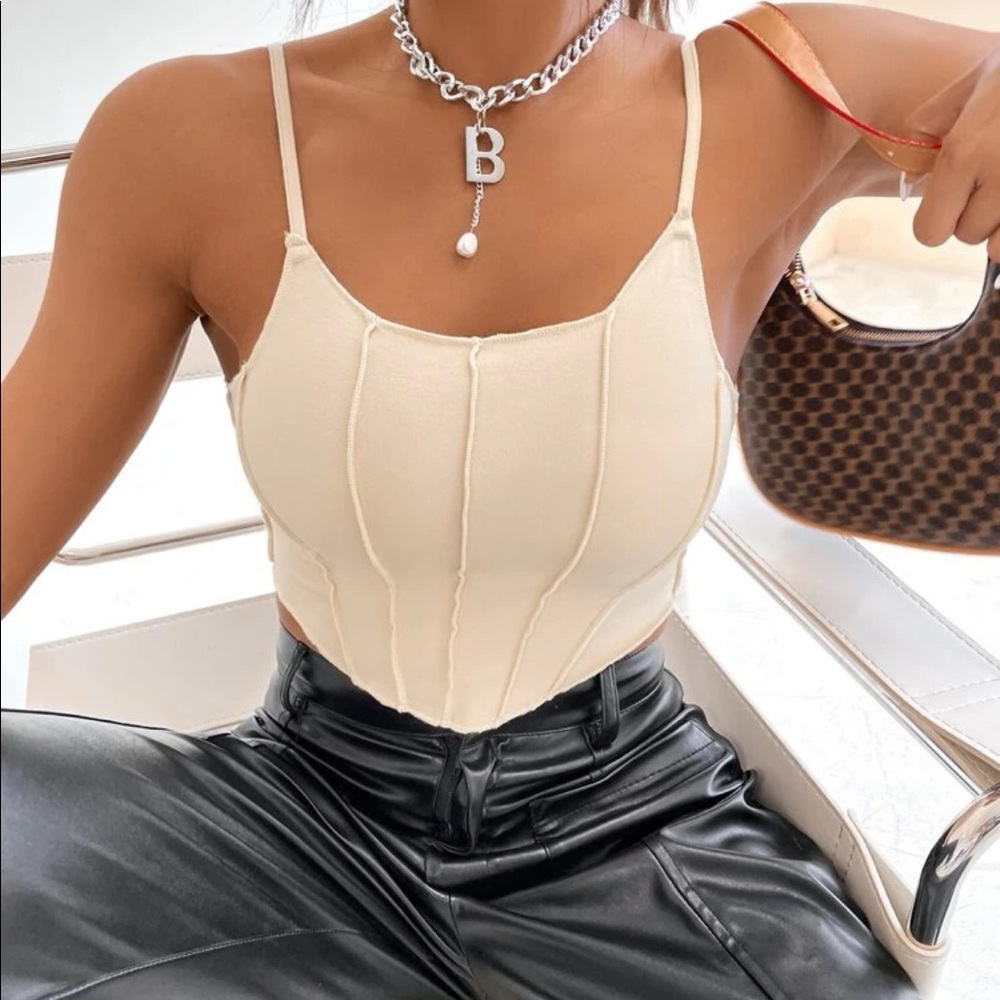 A5 - 294 Cream asymmetrical cami ribbed crop top